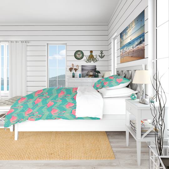 Designart 'Pink Flamingo Birds' Tropical Bedding Set